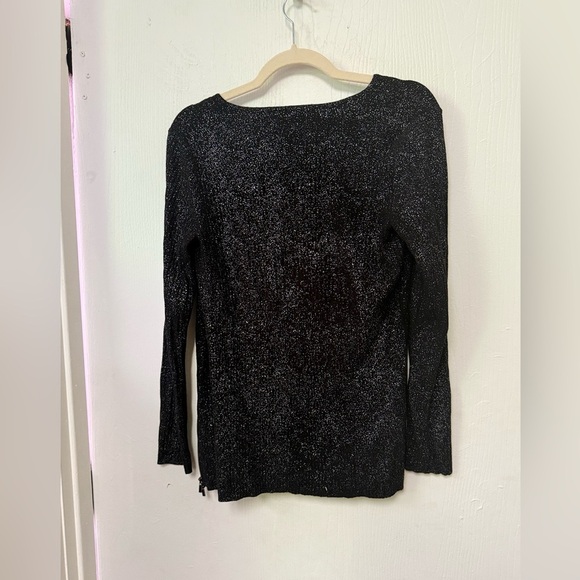 Cache Elegant Glitter Speckled Black Knit Zip Sweater - Picture 3 of 4